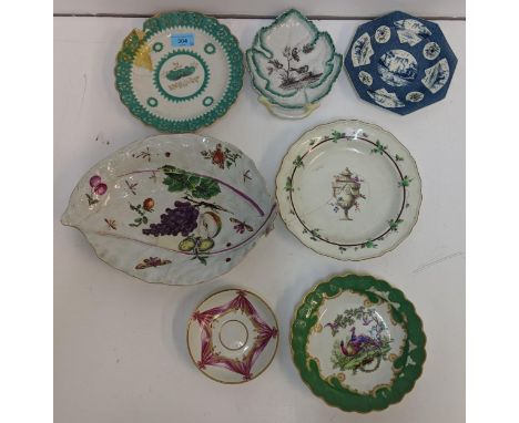 Seven pieces of late 19th century Royal Worcester to include a dish, a blue and white plate, a salver and other items, A/F, L