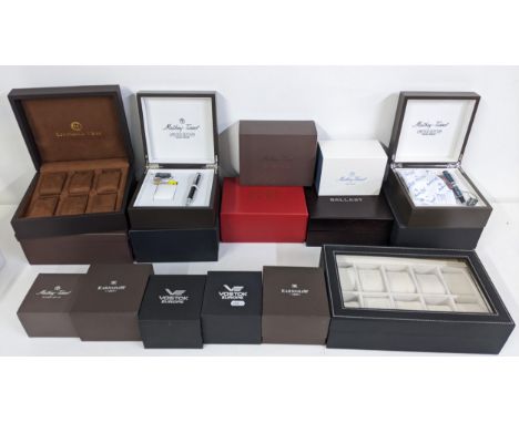 A selection of watch boxes to include two Mathey-Tissot boxes with pens, Earnshaw, Vistok and others Location: 