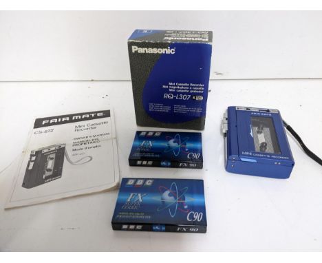 A Fair Mate cassette recorder, boxed Panasonic mini cassette recorder, and two FX Super Ferric C90 blank tapes Location: 
