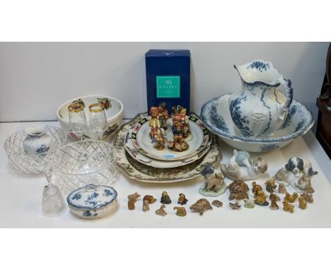 Ceramics and glassware to include Hummel figurines, Nao model animals, a Portmerion bowls and other items, Location: 