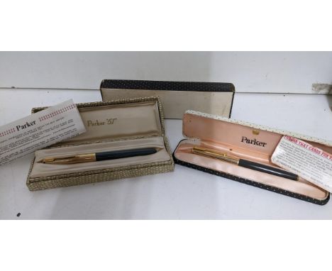 A boxed Parker 51 fountain pen with instructions leaflet and a boxed 61 fountain pen with instruction leaflet and outer skip 