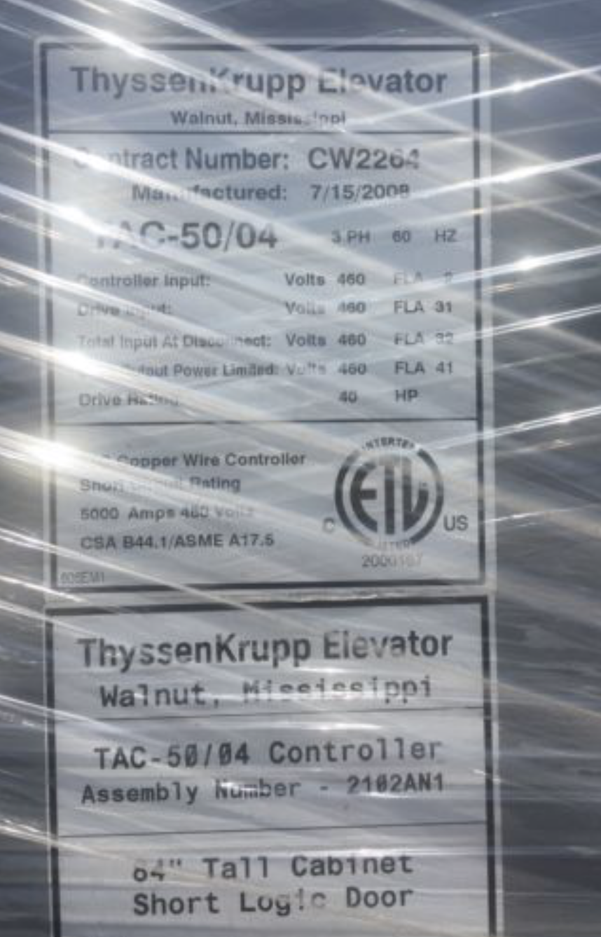 ThyssenKrupp Elevator TAC 50-04 Brand New Controller/Selector Module $55,000 84"
 
This item is l