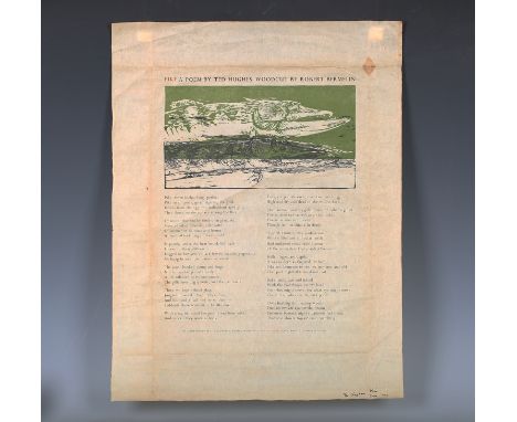 BROADSIDE. - Ted HUGHES. Pike. Massachusetts, Northampton: The Gehenna Press, 1959. Limited edition, being one of 200 copies,