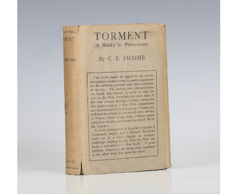 JACOMB, C.E. Torment (A study in Patriotism). London: Andrew Melrose, Ltd., 1920. First edition, signed and inscribed by the 