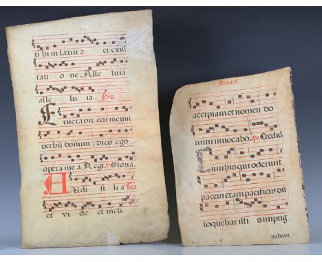PSALM. [A single leaf from Psalm 44. N.p.: circa mid-17th century.] Single leaf (601 x 388mm.) On vellum, text in Latin, larg