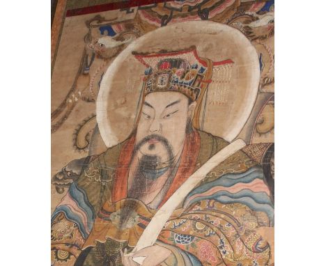 A large Chinese scroll painting of an Emperor