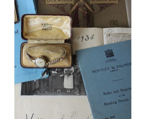 Huntley &amp; Palmers Interest: A collection of personal possessions belonging to Miss M.I.G Hopgood; a Vertex Revue 9ct. gol