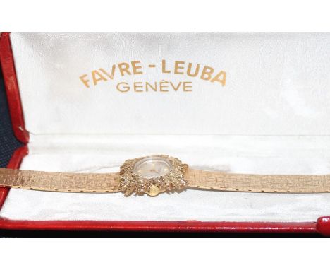 A 9ct. yellow gold Favre-Leuba Geneve Ladies' bracelet watch, manual movement, having signed silvered circular dial with gold