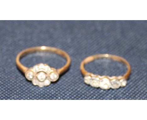 A precious yellow metal and five stone diamond ring,&nbsp;bezel set five graduated old round cut diamonds, (yellow metal asse