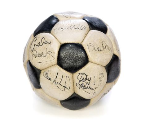 A signed Tottenham Hotspur football, 1982, FA Cup Winning squad, signed by Keith Burkinshaw; Glen Hoddle; Garry Mabbutt; Mark