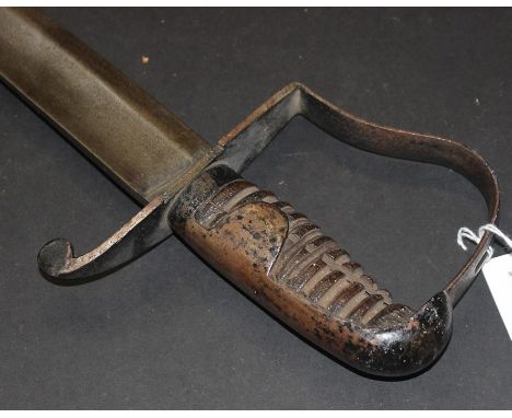 A British 1796 pattern light cavalry sword, with 32 3/4in curved blade with single shallow fuller, stirrup hilt (langet's lac