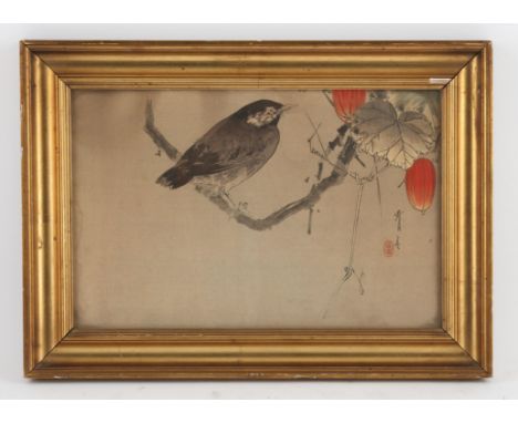 Japanese woodblock print, Taisho period. Artist: Watanabe Seitei (Shotei). (1851  1918). A Starling Looking Towards the Hangi