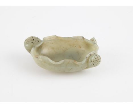 Chinese carved jade brush washer, 19th century. In form of a lotus leaf. 9 cm wide