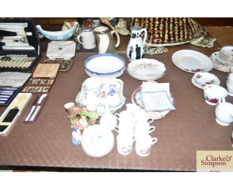 A T &amp; B Boote jug; Royal Worcester coffee cans; Wedgwood "Ice Rose" pattern vase; dessert plates etc. 