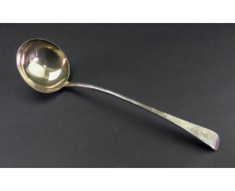 A George III silver Old English pattern soup ladle, Richard Crossley, London 1800, 6.5ozs, crested.