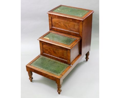 A set of early Victorian mahogany three tier bed steps, originally with an enclosed commode, now adapted to a compartment, th