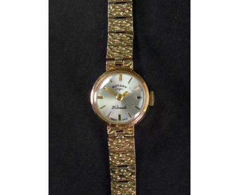 Rotary; a lady's 9ct gold bracelet watch, the dial with raised baton hour markers and hands, with 21 jewel movement, the case