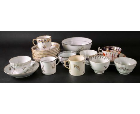 A group of English porcelain, late 18th/early 19th century, including; a Derby spiral moulded coffee cup and 8 saucers, paint