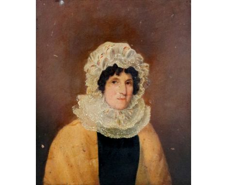English School, 19th Century, A portrait of a lady, oil on board, 23.5 x 20cm.