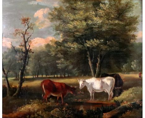 English School, 19th Century, Cows in a woodland landscape, oil on panel, 29 x 34.5cm.