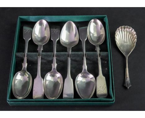 A matched set of six Victorian silver fiddle pattern teaspoons, including three Exeter 1870, James &amp; Josiah Williams, mon