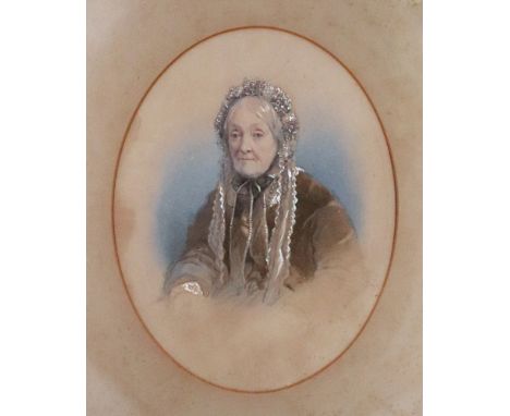 English School, 19th Century, A portrait of an elderly lady, pencil and watercolour heightened with white, 38 x 30cm.
