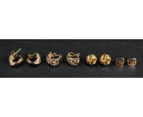 A pair of three colour gold earstuds, with post and butterfly clip fittings, detailed 750, a pair of gold earstuds, each in a