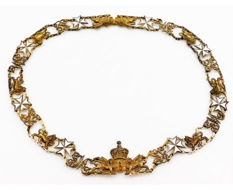 India interest. A gilt metal and enamel finish mayoral style chain, possibly related to Lord Hailey, set with Maltese style c
