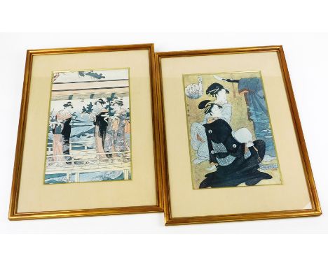 A Japanese woodblock print by Kitagawa Utamaro. Entitled Takigawa of the Ogiya, from an untitled series of courtesans arrangi