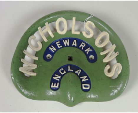 A "Nicholsons, Newark, England" Tractor Seat, cast no: 5232) painted olive green, blue and white, G.B. 46.2, Rate 2, FR 760, 