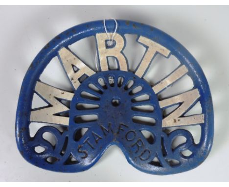 A "Martin - Stamford" Tractor Seat, painted blue with white text, GB 40.2 - Rate 3, FR 653 - Rate 2. (1)