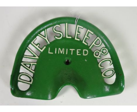 A "Davey Sleep & Co. Limited" Tractor Seat, painted dark green, and white text, G.b. 17/3 Rate 6, FR 292 Rate 5. (1)