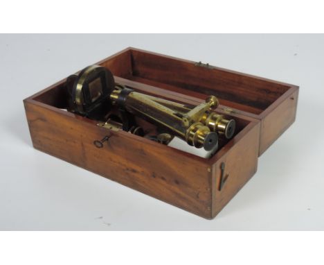 A good quality late 19th Century heavy brass Microscope, by R. & J. Beck, London, No. 6611, with extra brass fittings in orig