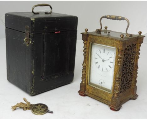 An exceptionally fine early 19th Century French Repeater Carriage Clock, by Machand A Geneve, in an elaborate floral and scro