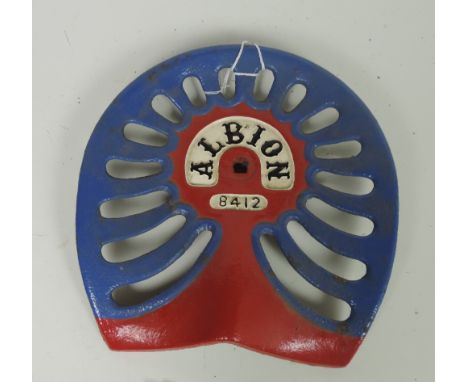 An "Albion - Baby" Tractor Seat, painted blue, red, white and black (CN. 8412) GR 28/5, Rate 6. (1)