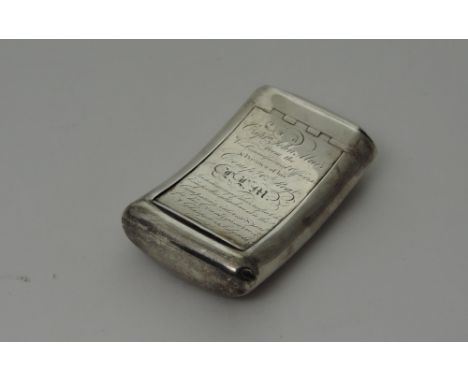 A George III plain oblong and curved Snuff Box, by Matthew Boulton, Birmingham c. 1808, the flush hinged top with engraved pr