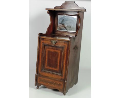 An Edwardian inlaid and crossbanded mahogany Coal Scuttle, with upper shelf, above a mirror back. (1)