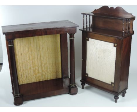 An early 19th Century mahogany Console Table, with rectangular top supported by two circular pillars, on an inverted platform