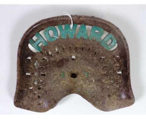 A "Howard 2-8" Tractor Seat, painted brown and green, FR 525 - Rate 8, 31/6, Rate 9. (1)