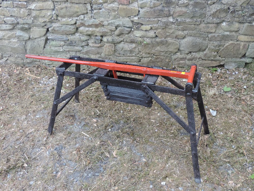 A rare antique metal Turnip Cutter, marked "Athy" (Kildare), painted