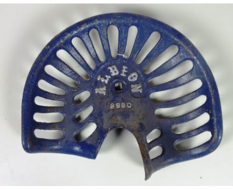 An "Albion 8980" Tractor Seat, painted blue and silver, G.B. 28/4, Rate 7, FR 491, Rate 6. (1)