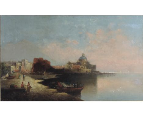 R. Domba, late 19th Century Italian School

"Torre del Greco, Bay of Naples," coastal scene with figures in foreground, large
