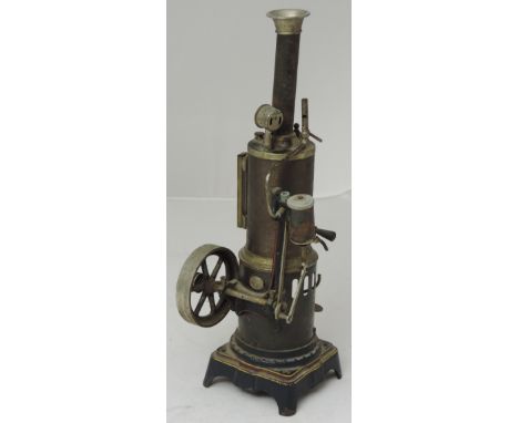 A very good  scarce 19th Century German model Upright Steam Boiler, the painted metal chrome and tin body with steam gauge, t