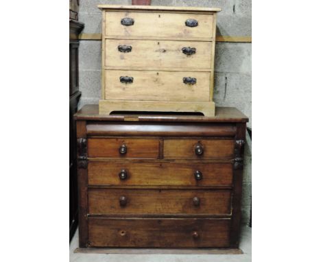 A carved oak octagonal Centre Table, a two seater Edwardian walnut Settee, an old Scotch Chest of drawers and a pine Chest. (