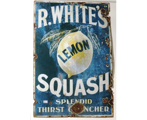 Enamel Signs: "R. White's Lemon Squash," 30" x 20"; "Holbrook's Sauce Sold Here," 12" x 18"; and "Will's Gold Flake Cigarette