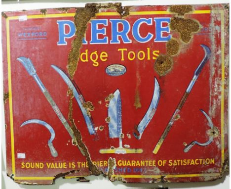 Enamel Signs: "Pierce Edge Tools," (22 1/2" x 29"); "Shell Motor Oil," 20" x 16"; & "Castrol Motor OIl," (15" x 22") approx. 