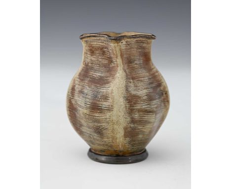 Edwin and Walter Martin for Martin Brothers, a stoneware gourd vase, circa 1910, square buttressed baluster form on circular 