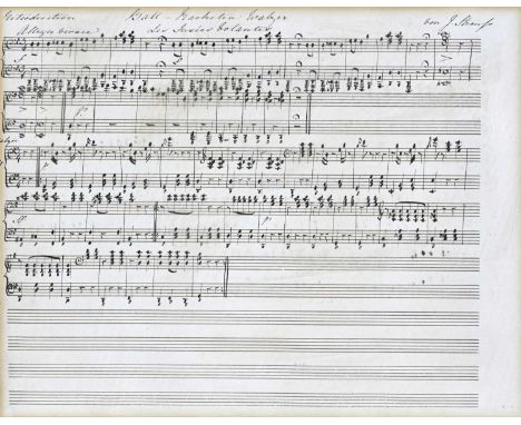 Music: Johann Strauss, Les Fusees Volantes, Introduction, Allegro Vivace, hand written manuscript copy of a section of music,