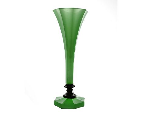 A green Barfatan opaline glass vase, French or Bohemian circa 1830, the imperial Jade coloured octagonal section glared trump
