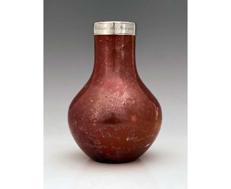 William De Morgan for Sands End pottery, a red lustre vase, circa 1890, bulbous form, later silver plated rim, impressed mark